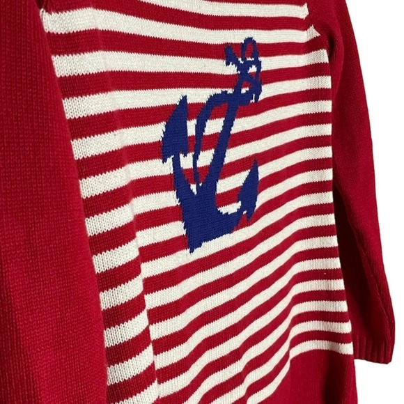 Talbots Red White & Blue Anchor Long Sleeve Summer Sweater Women's Size P Petite - Picture 2 of 5